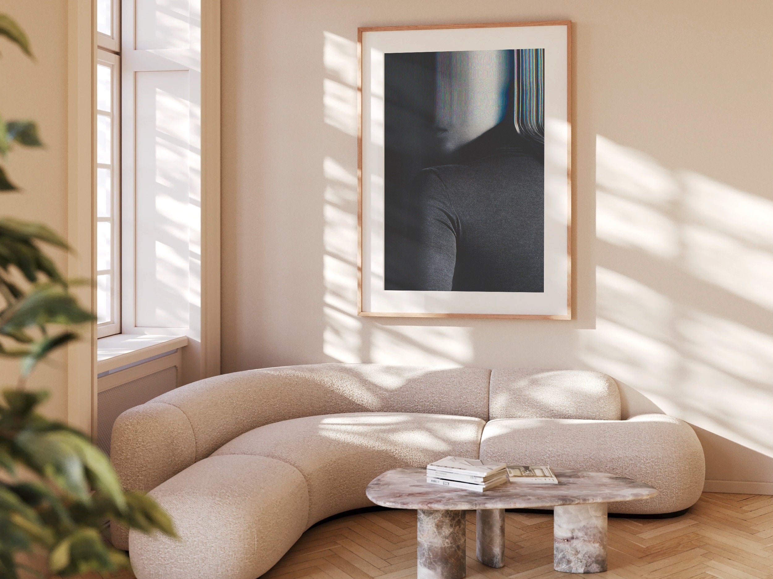 Abstract Black and White Altered Portrait Wall Art - Surreal Glitch Aesthetic for Modern Home Decor | Untitled (199) Giclée Print