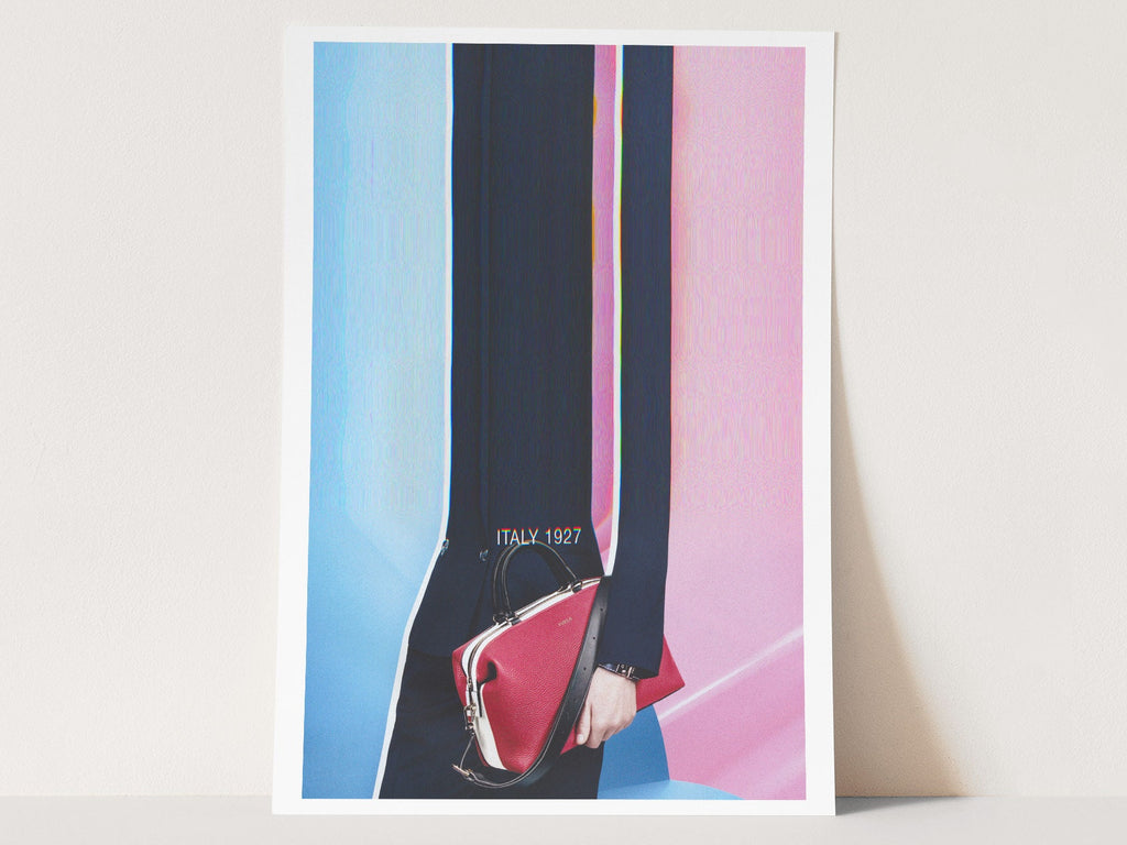 Pink And Blue Wall Art - Luxury Handbag Fashion Photo Feminine Aesthetic, Altered Portrait For Home, Office | Untitled (206) Giclée Print