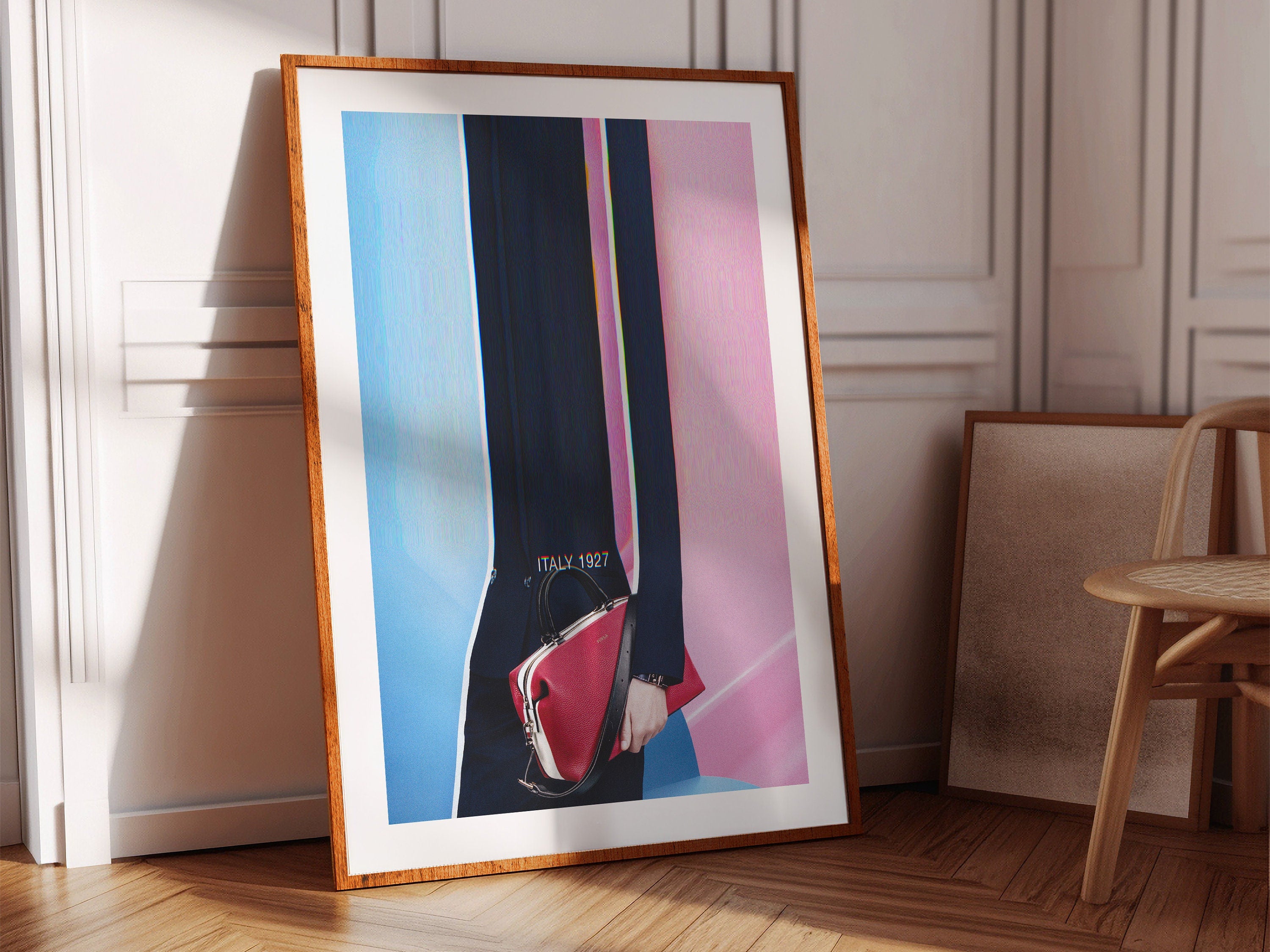 Pink And Blue Wall Art - Luxury Handbag Fashion Photo Feminine Aesthetic, Altered Portrait For Home, Office | Untitled (206) Giclée Print