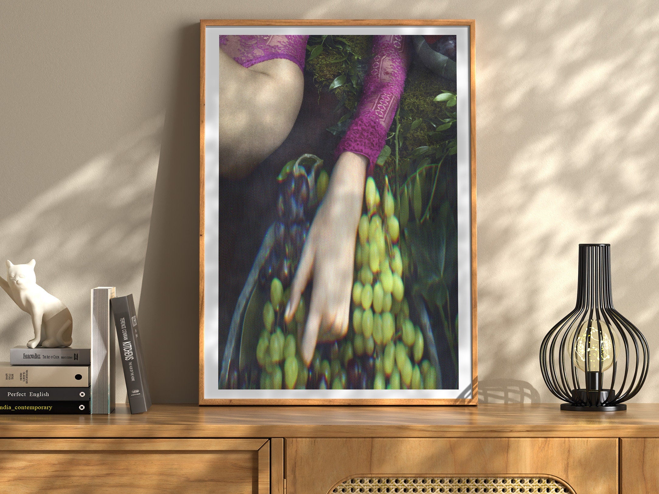 Eclectic Bohemian Altered Photo Artwork - Sensual Woman Eating Grapes - Wall Decor for Home, Office, Bathroom | Untitled (209) Giclée Print