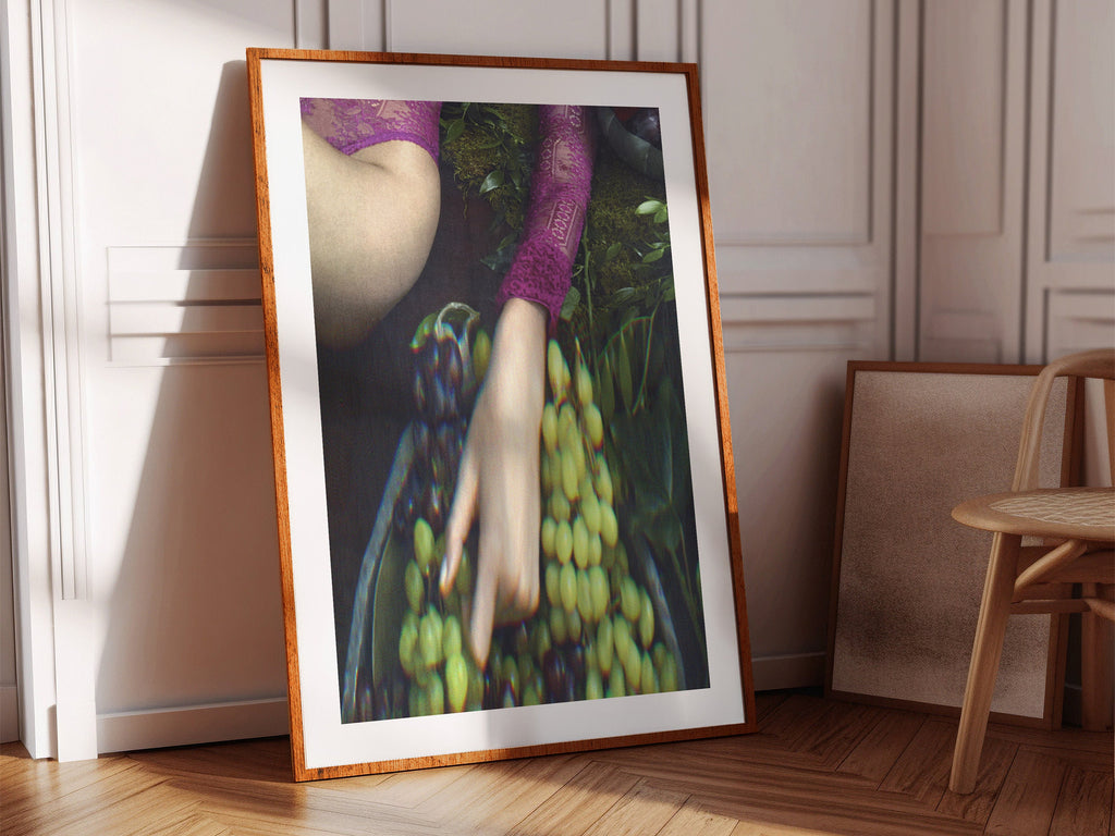 Eclectic Bohemian Altered Photo Artwork - Sensual Woman Eating Grapes - Wall Decor for Home, Office, Bathroom | Untitled (209) Giclée Print