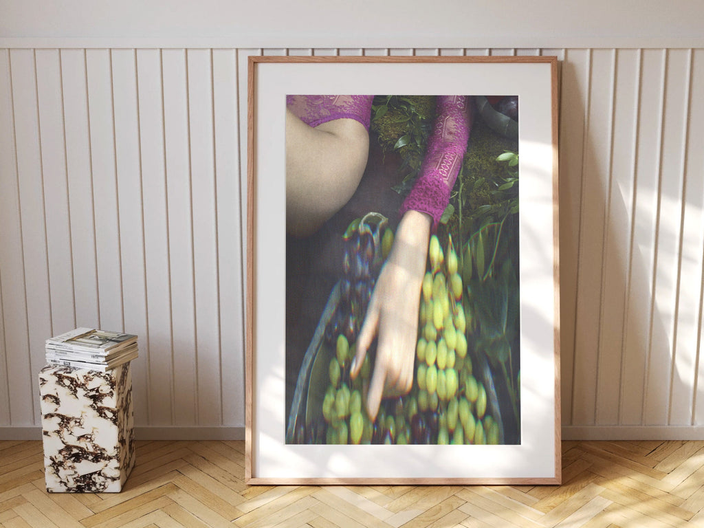 Eclectic Bohemian Altered Photo Artwork - Sensual Woman Eating Grapes - Wall Decor for Home, Office, Bathroom | Untitled (209) Giclée Print