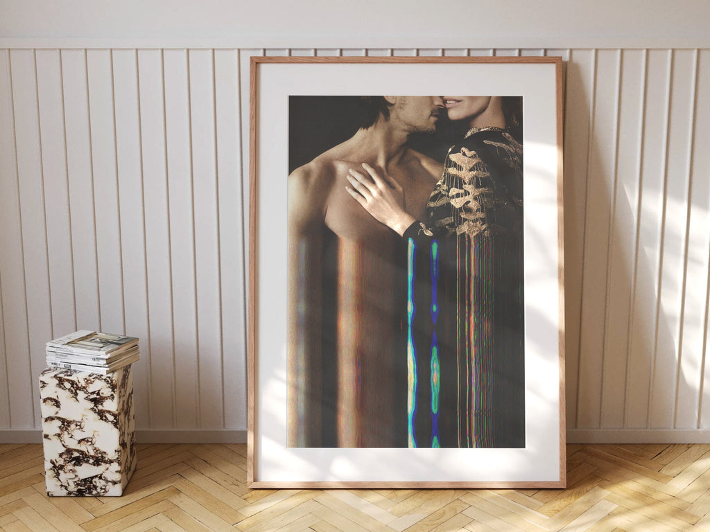 Intimate Altered Portrait of Embrace - Surreal Glitch Art Print for Contemporary Home Decor | Untitled (211) Giclée Print