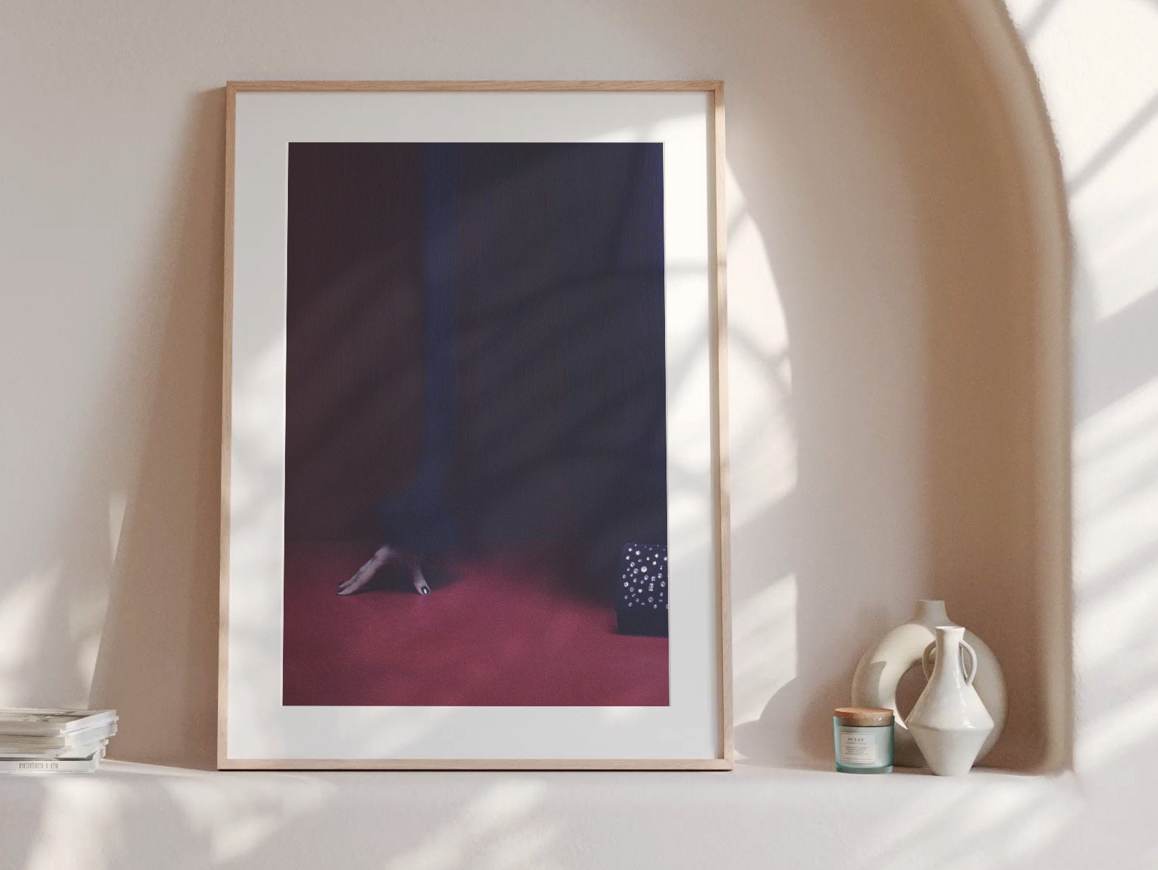 Glitch Altered Fashion Photo Art Print - Dark Minimal Maroon Wall Decor for Home, Office, Living Room, Bedroom| Untitled (216) Giclée Print