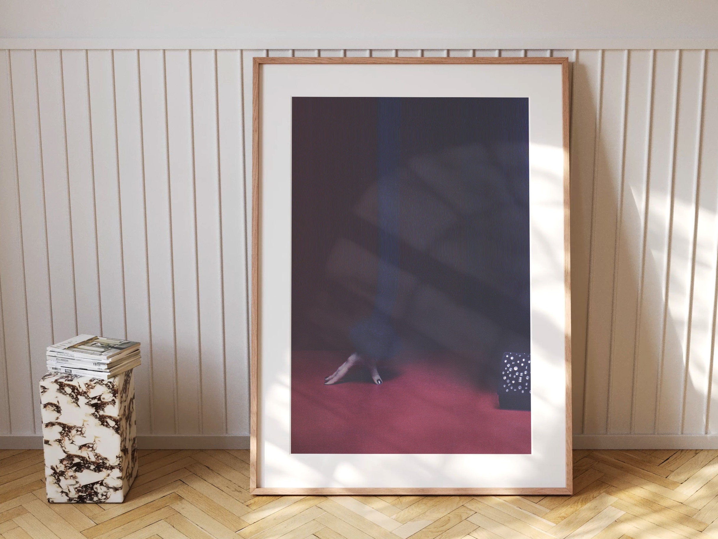 Glitch Altered Fashion Photo Art Print - Dark Minimal Maroon Wall Decor for Home, Office, Living Room, Bedroom| Untitled (216) Giclée Print