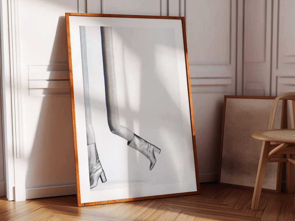 Metallic Boots Glitch Black and White Fashion Photo - Playful Minimalist Wall Decor for Home, Office, Bathroom | Untitled (217) Giclée Print