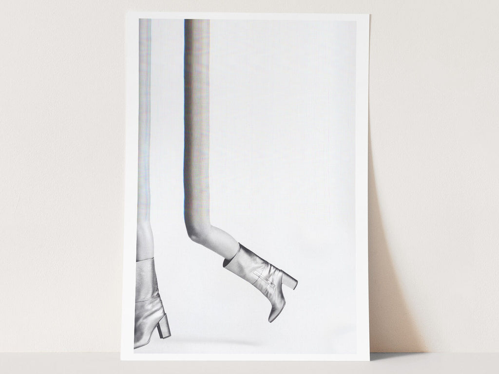 Metallic Boots Glitch Black and White Fashion Photo - Playful Minimalist Wall Decor for Home, Office, Bathroom | Untitled (217) Giclée Print