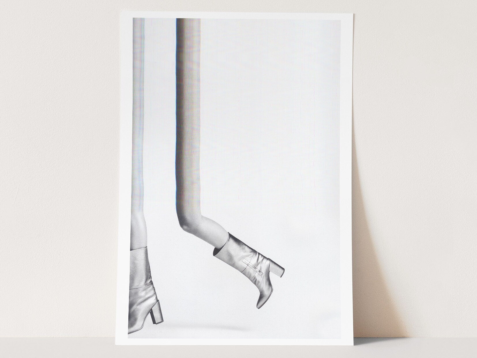 Metallic Boots Glitch Black and White Fashion Photo - Playful Minimalist Wall Decor for Home, Office, Bathroom | Untitled (217) Giclée Print