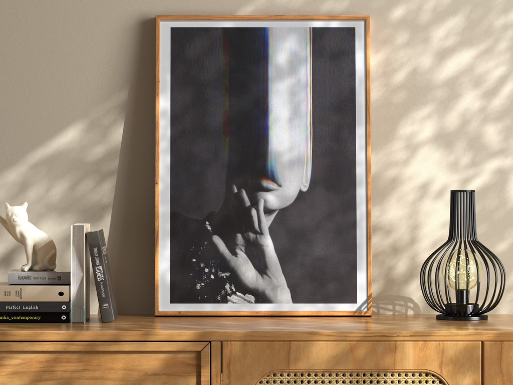 Dark Moody Black and White Altered Photo Artwork - Funky Feminine Postmodern Wall Decor for Home, Office | Untitled (222) Giclée Print
