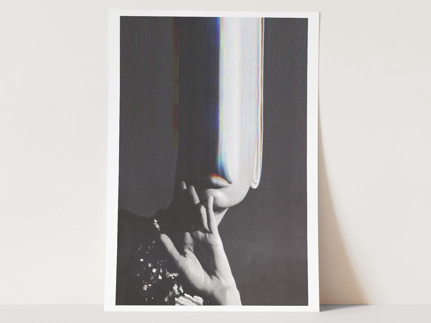 Dark Moody Black and White Altered Photo Artwork - Funky Feminine Postmodern Wall Decor for Home, Office | Untitled (222) Giclée Print