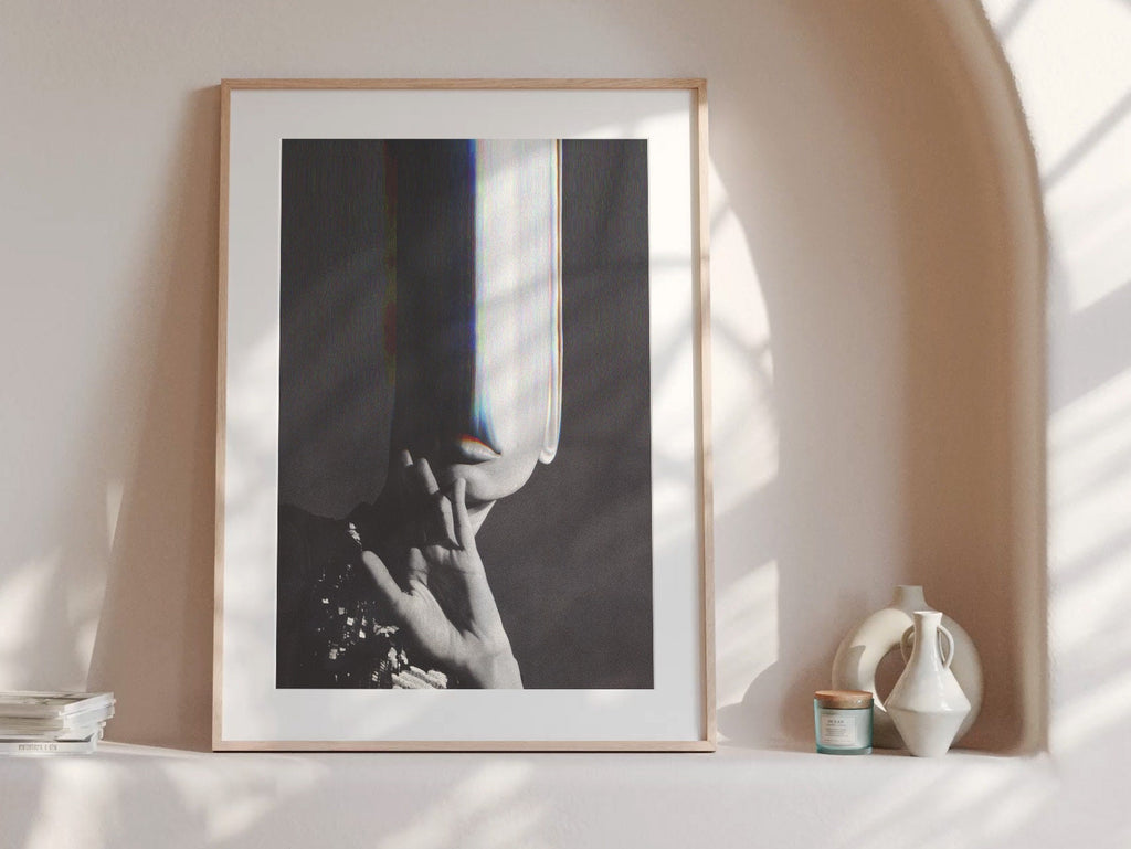 Dark Moody Black and White Altered Photo Artwork - Funky Feminine Postmodern Wall Decor for Home, Office | Untitled (222) Giclée Print