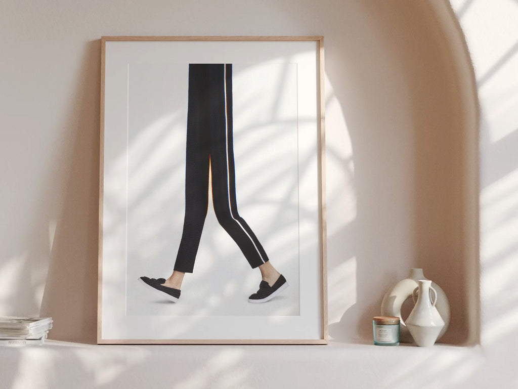 Minimalist Black And White Sneaker Artwork - Vertical Altered Glitch Photo for Home, Office, Bathroom, Bedroom | Untitled (227) Giclée Print