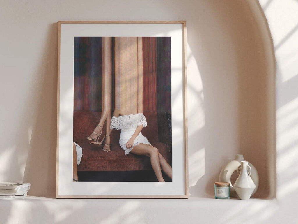 Women Lounging Heels On Sofa Altered Photo Artwork - Surreal Feminist Wall Decor for Home, Office, Living Room | Untitled (228) Giclée Print