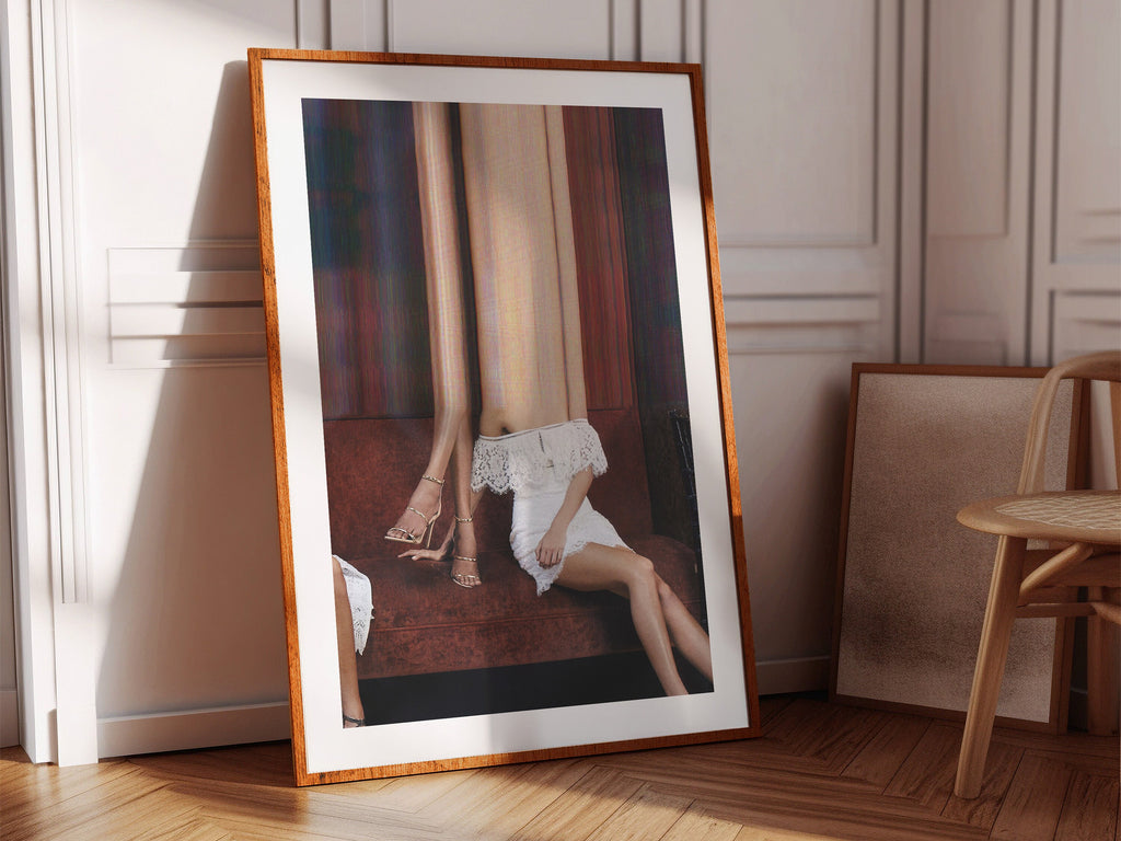 Women Lounging Heels On Sofa Altered Photo Artwork - Surreal Feminist Wall Decor for Home, Office, Living Room | Untitled (228) Giclée Print