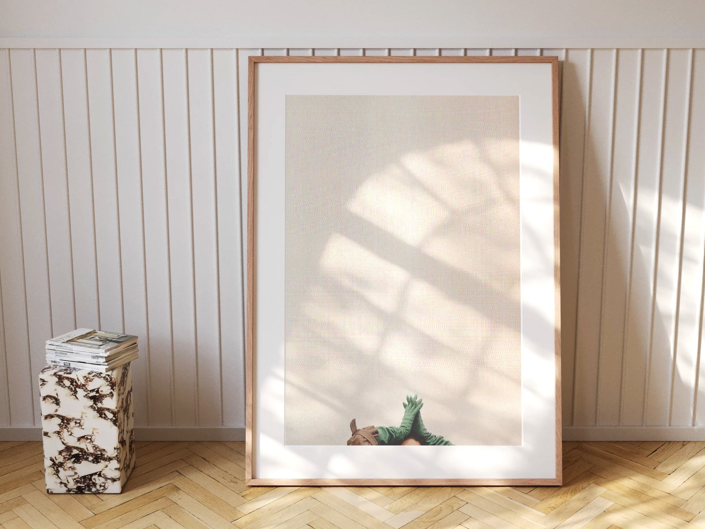 Beige Woman Praying Altered Fashion Photo - Eclectic, Minimal Aesthetic Wall Decor for Home, Office | Untitled (234) Giclée Print