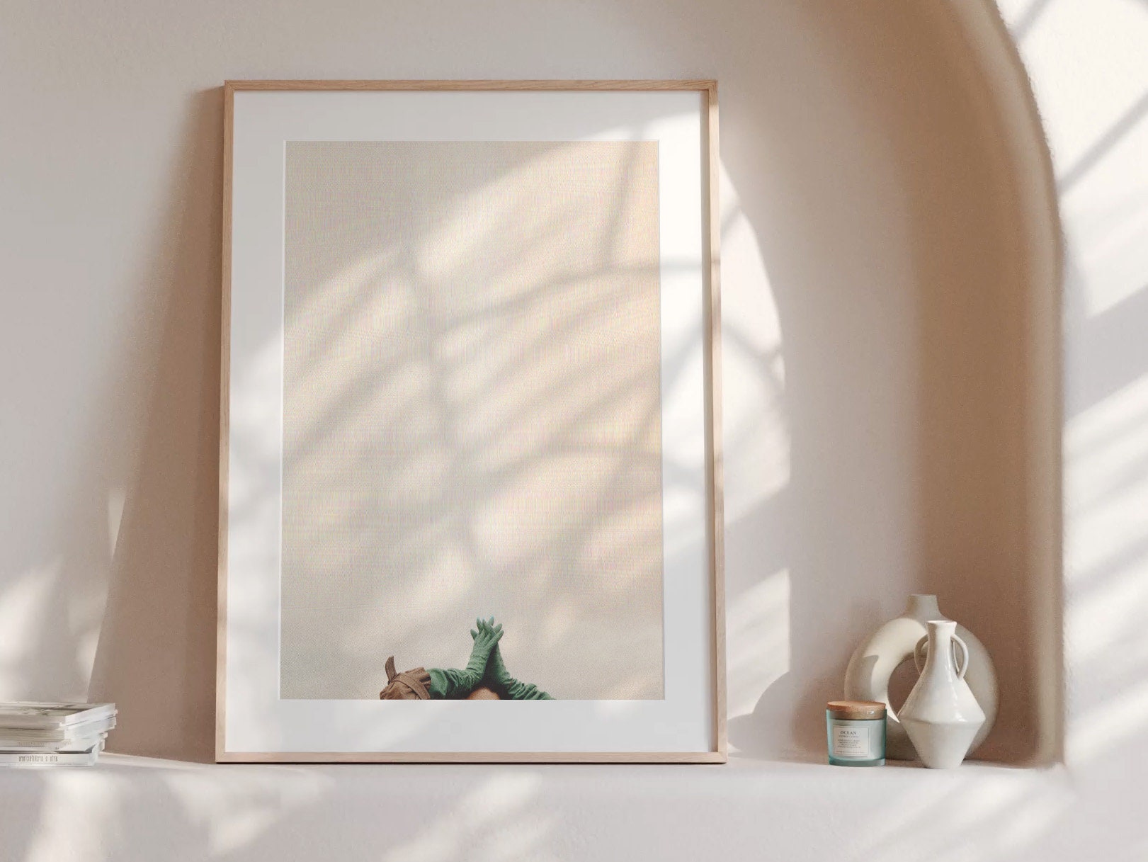 Beige Woman Praying Altered Fashion Photo - Eclectic, Minimal Aesthetic Wall Decor for Home, Office | Untitled (234) Giclée Print