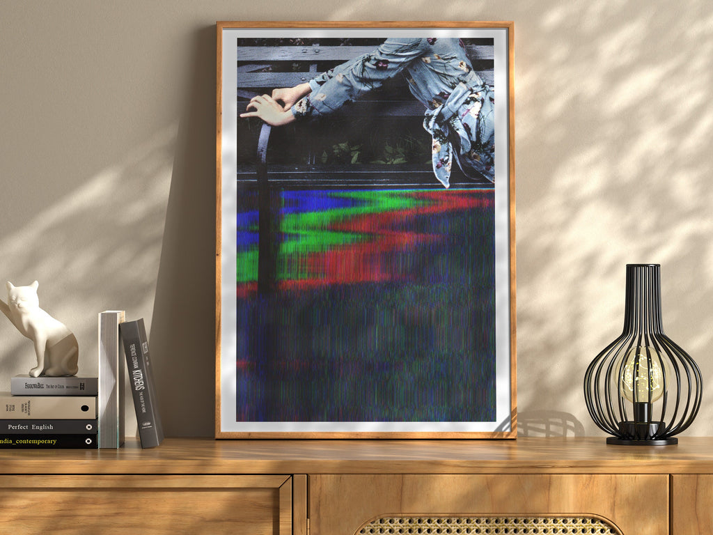 Woman On Park Bench Altered Fashion Photo - Black Grey Eclectic Artwork for Home, Office, Bedroom, Bookshelf | Untitled (235) Giclée Print