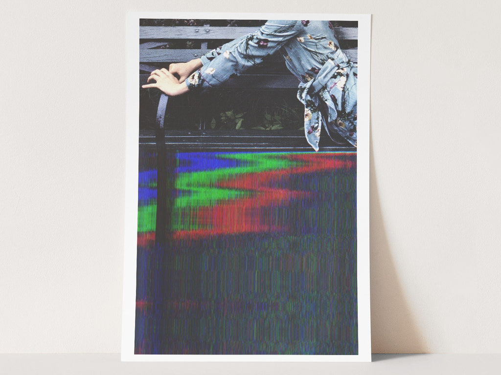 Woman On Park Bench Altered Fashion Photo - Black Grey Eclectic Artwork for Home, Office, Bedroom, Bookshelf | Untitled (235) Giclée Print