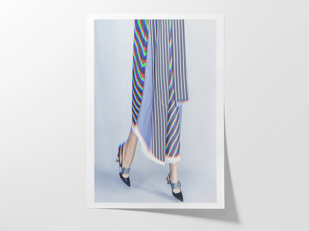Blue Glitch Women's Fashion Photo Artwork - Psychedelic Skirt, Heels - Cool Unique Wall Decor for Home, Office | Untitled (238) Giclée Print