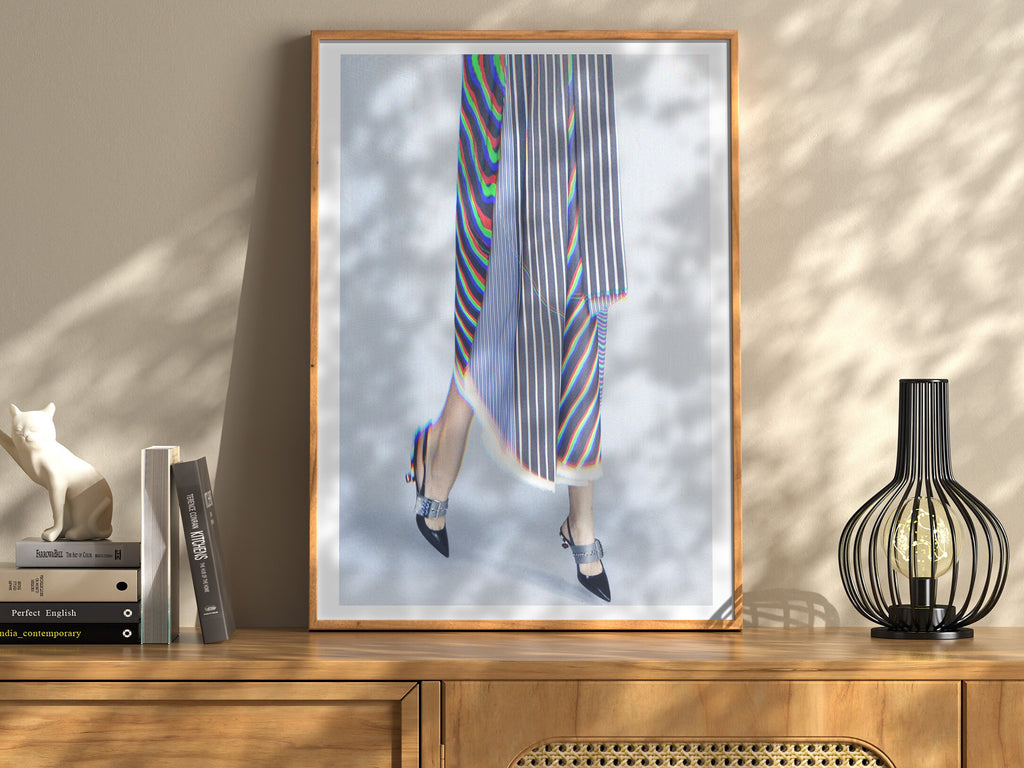Blue Glitch Women's Fashion Photo Artwork - Psychedelic Skirt, Heels - Cool Unique Wall Decor for Home, Office | Untitled (238) Giclée Print