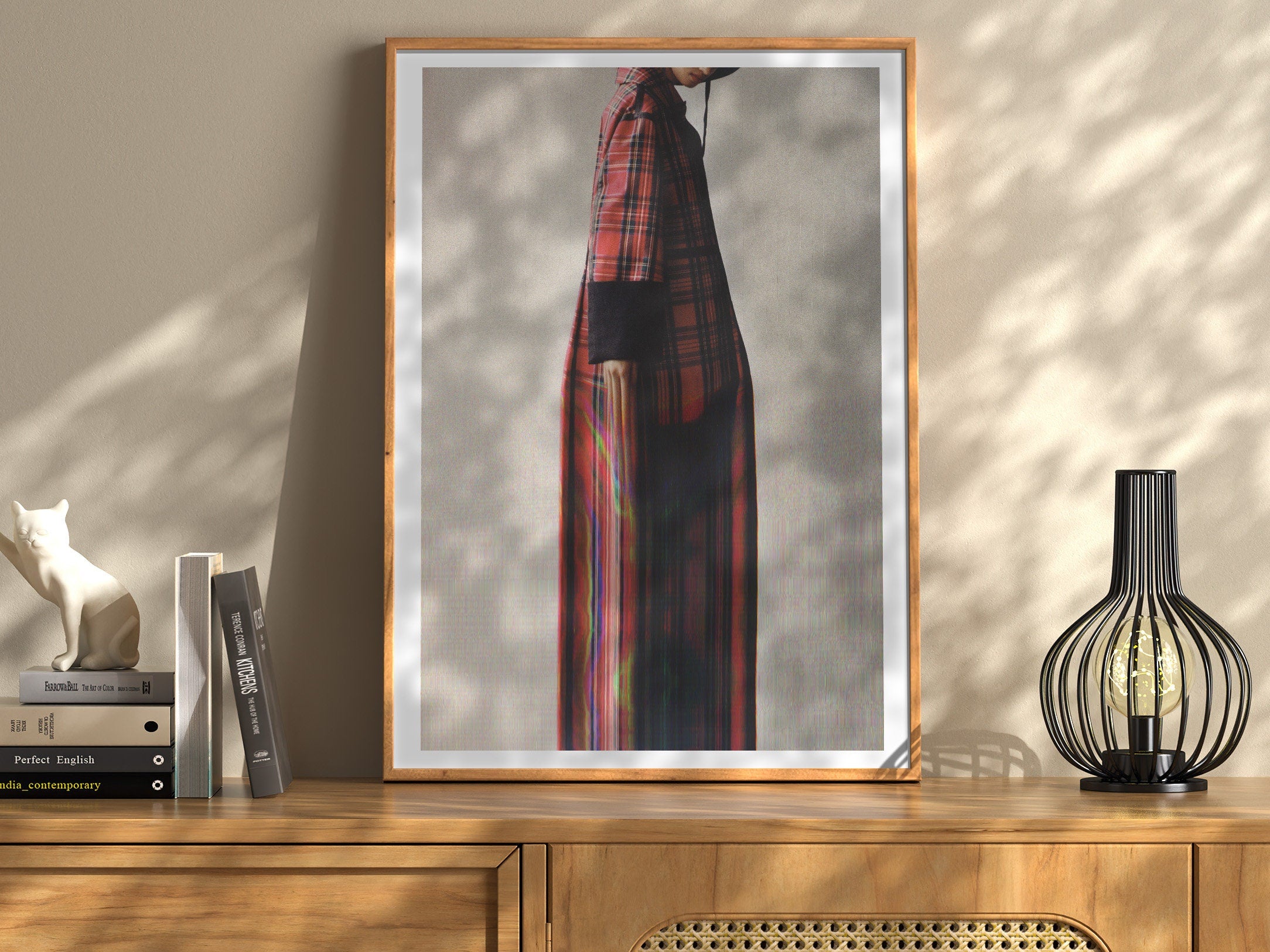 Grey Minimal Altered Fashion Photo Wall Art - Red Fall Flannel Artwork for Home, Office, Bedroom, Guest Room | Untitled (241) Giclée Print