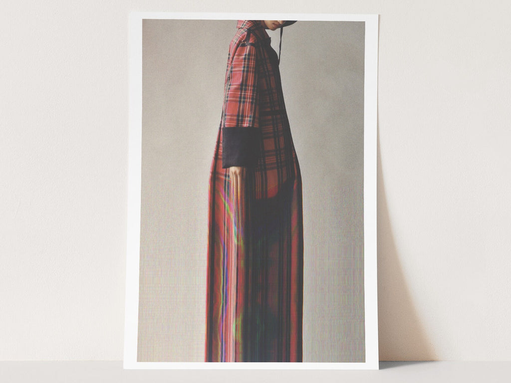 Grey Minimal Altered Fashion Photo Wall Art - Red Fall Flannel Artwork for Home, Office, Bedroom, Guest Room | Untitled (241) Giclée Print