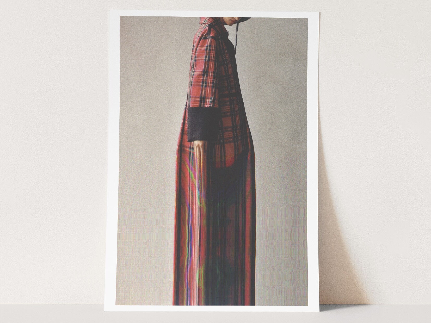 Grey Minimal Altered Fashion Photo Wall Art - Red Fall Flannel Artwork for Home, Office, Bedroom, Guest Room | Untitled (241) Giclée Print