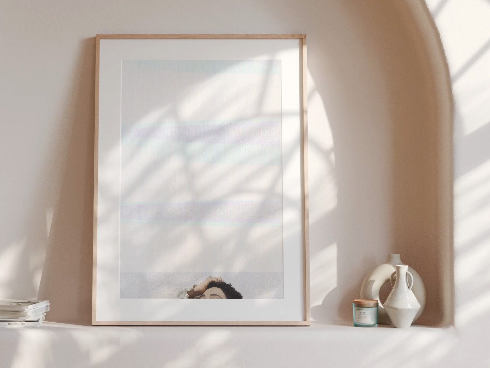 Modern Minimal Blue & White Glitch Art - Elegant Wall Decor for Living Room, Bedroom, Office, Kitchen, Dining | Untitled (243) Giclée Print