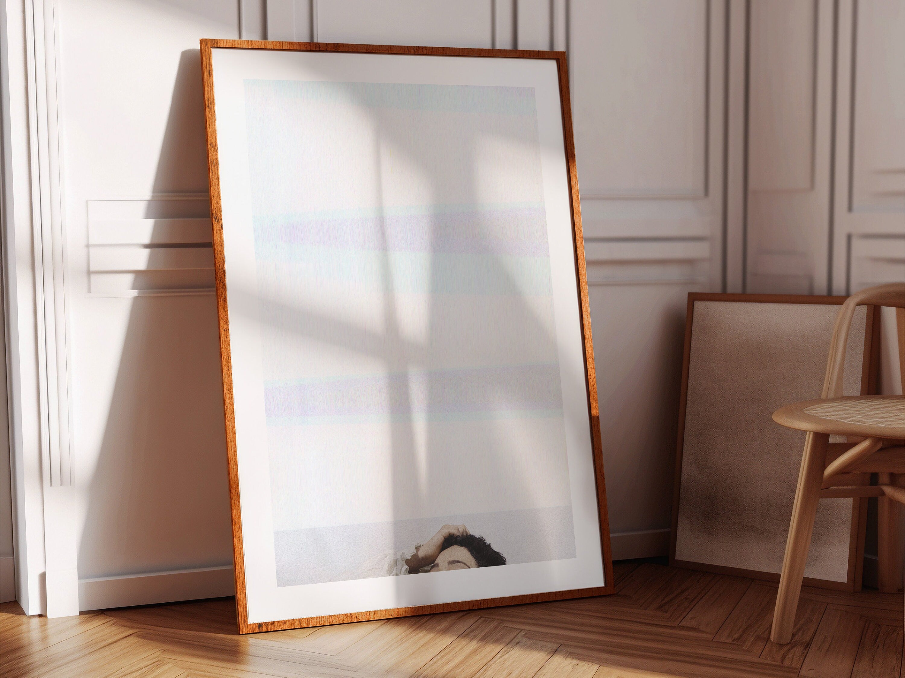 Modern Minimal Blue & White Glitch Art - Elegant Wall Decor for Living Room, Bedroom, Office, Kitchen, Dining | Untitled (243) Giclée Print