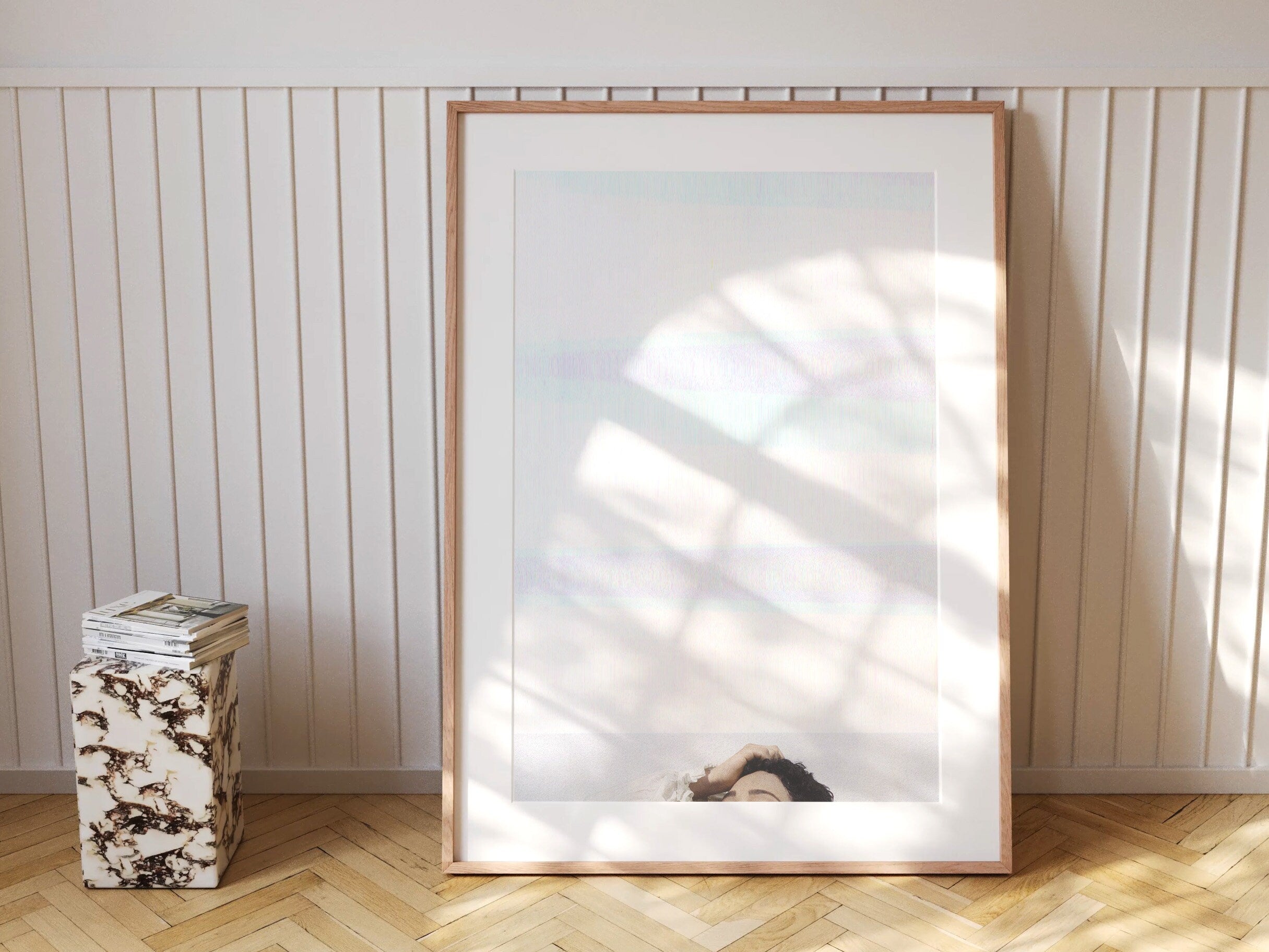 Modern Minimal Blue & White Glitch Art - Elegant Wall Decor for Living Room, Bedroom, Office, Kitchen, Dining | Untitled (243) Giclée Print