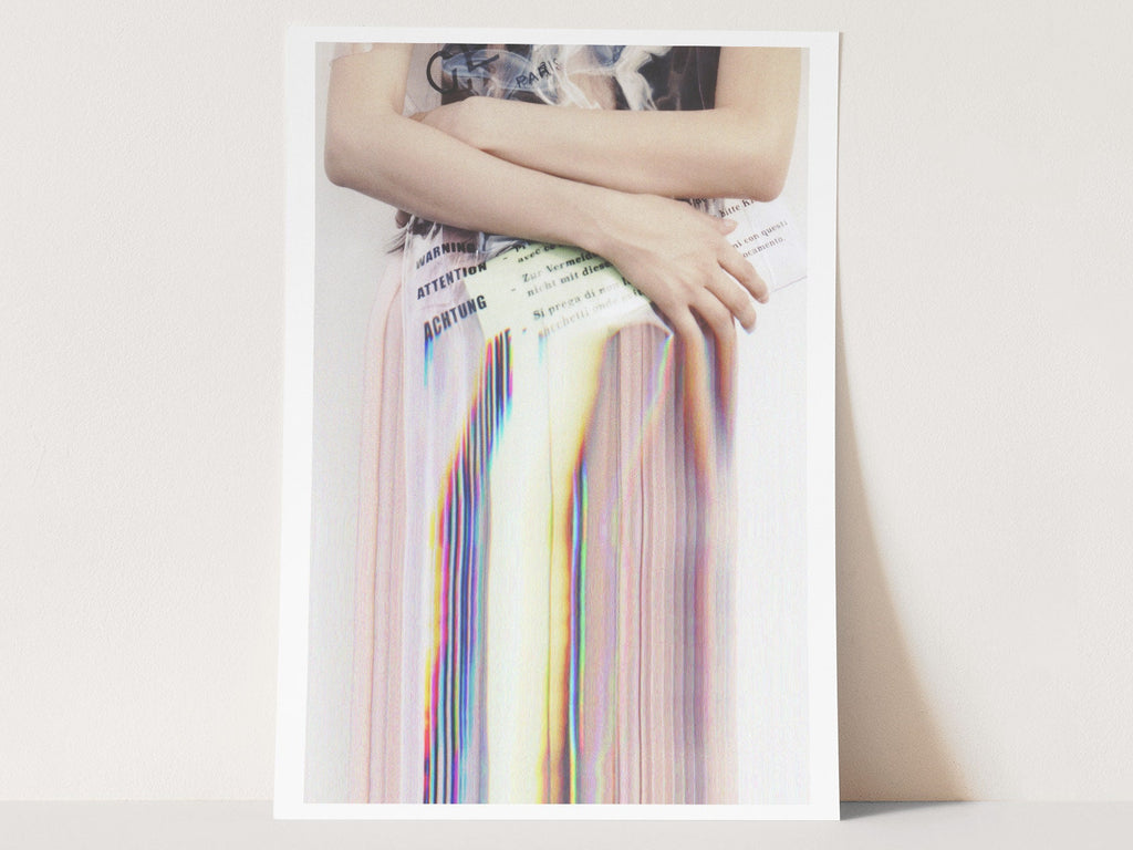 Pink and White Altered Fashion Photo Wall Art - Trippy Glitch Achtung Warning Handbag - Eclectic Wall Decor | Untitled (249) Giclée Print