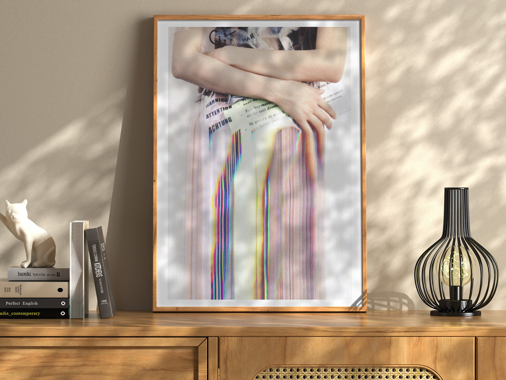 Pink and White Altered Fashion Photo Wall Art - Trippy Glitch Achtung Warning Handbag - Eclectic Wall Decor | Untitled (249) Giclée Print