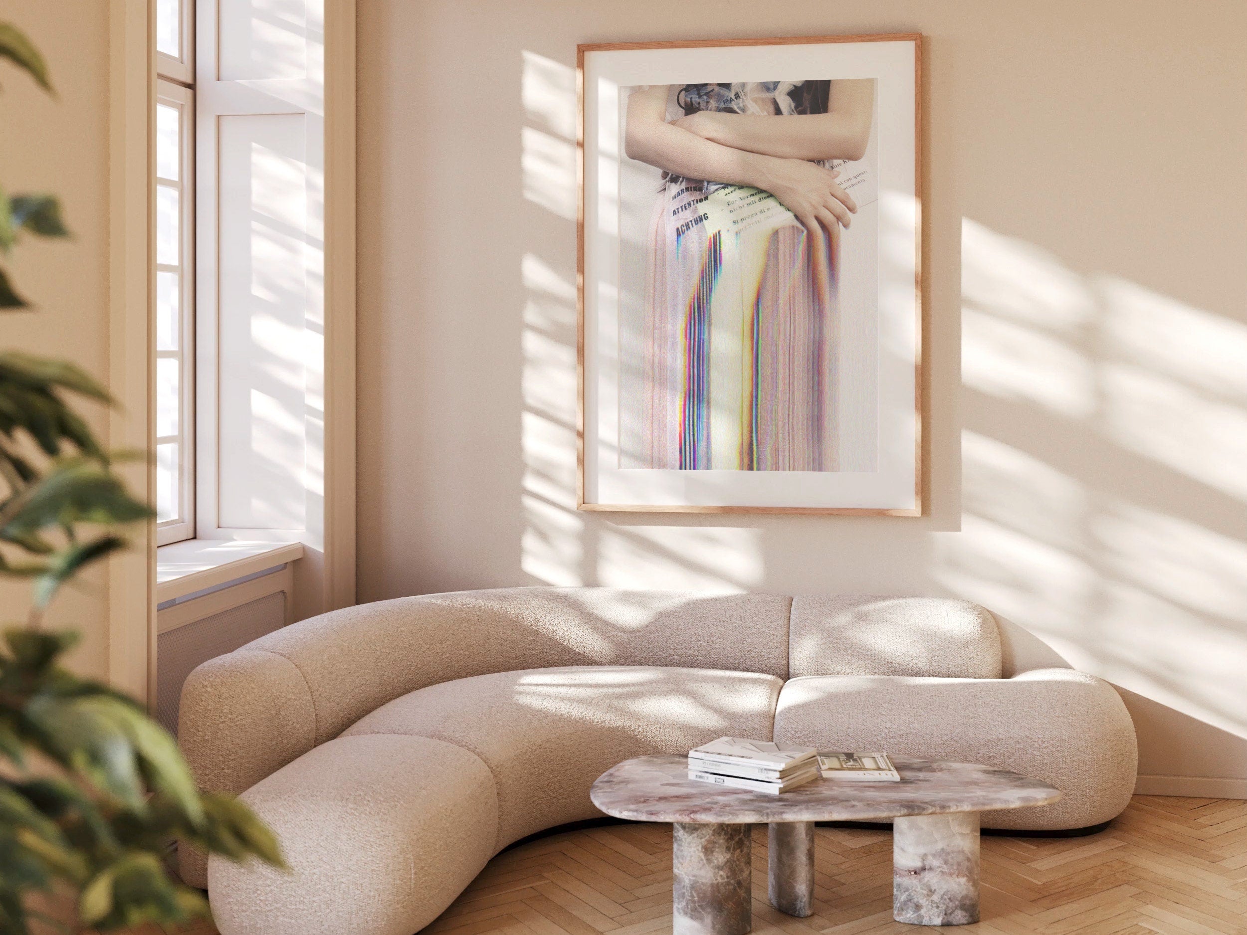 Pink and White Altered Fashion Photo Wall Art - Trippy Glitch Achtung Warning Handbag - Eclectic Wall Decor | Untitled (249) Giclée Print