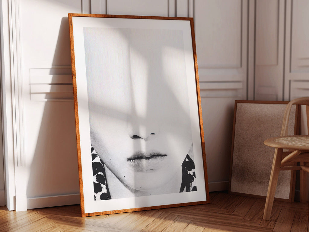 Black and White Altered Glitch Fashion Portrait Wall Art - Minimalist Artwork for Bedroom, Living Room, Office | Untitled (259) Giclée Print