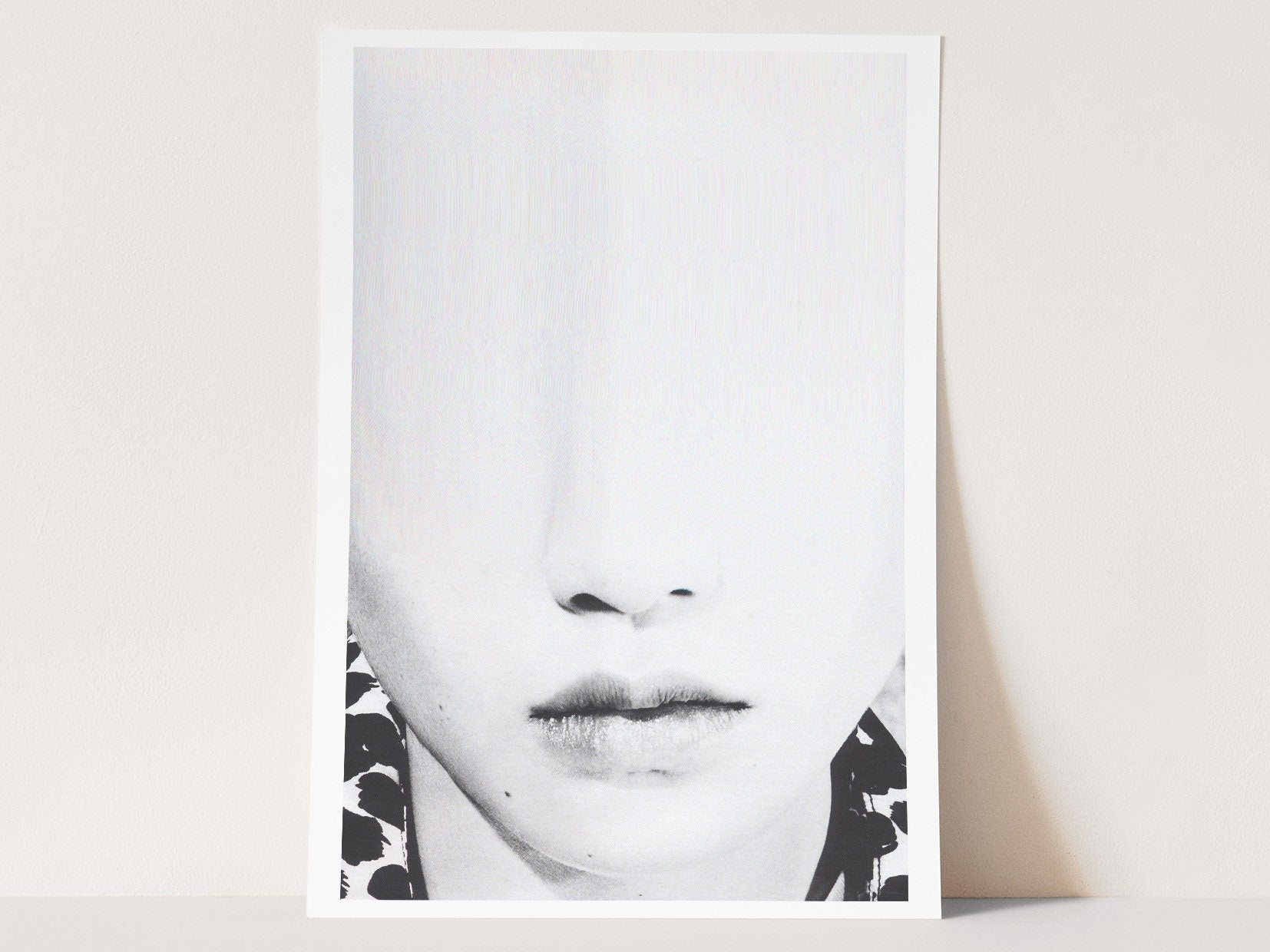 Black and White Altered Glitch Fashion Portrait Wall Art - Minimalist Artwork for Bedroom, Living Room, Office | Untitled (259) Giclée Print