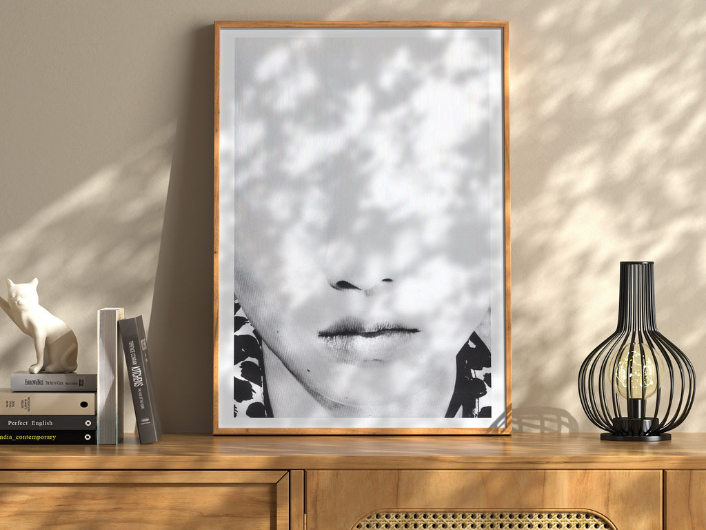Black and White Altered Glitch Fashion Portrait Wall Art - Minimalist Artwork for Bedroom, Living Room, Office | Untitled (259) Giclée Print