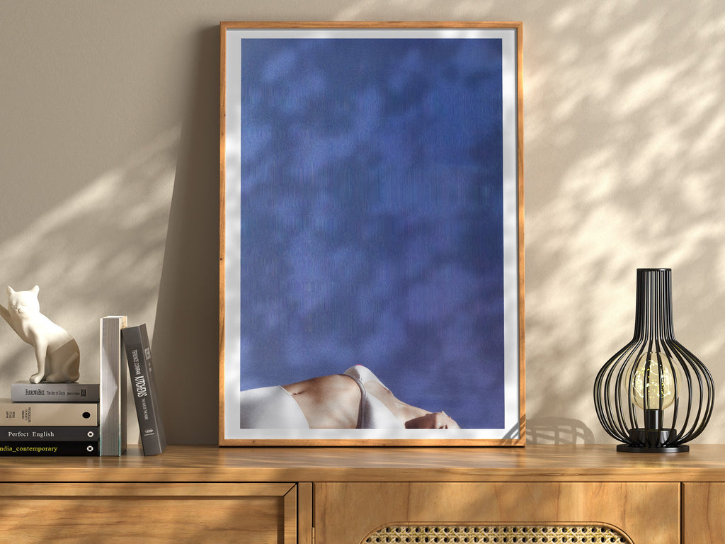 Blue and White Feminine Wall Art - Unique Abstract Glitch Fashion Photo Art for Living Room, Bedroom, Bathroom | Untitled (264) Giclée Print