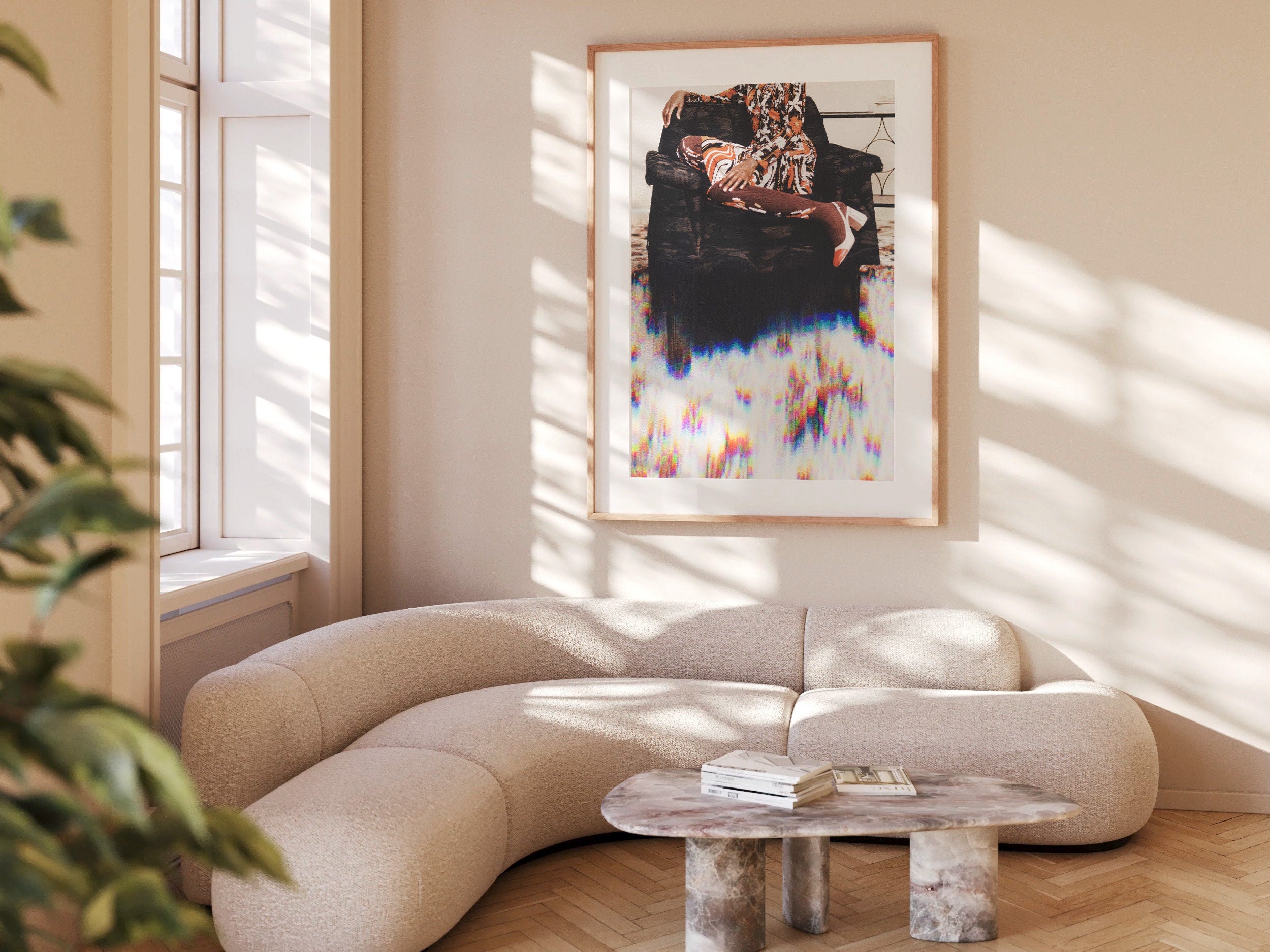 Retro 1970s Living Room Wall Art Print - African American Glitch Fashion Photo - Orange, Brown, Black Floral | Untitled (278) Giclée Print