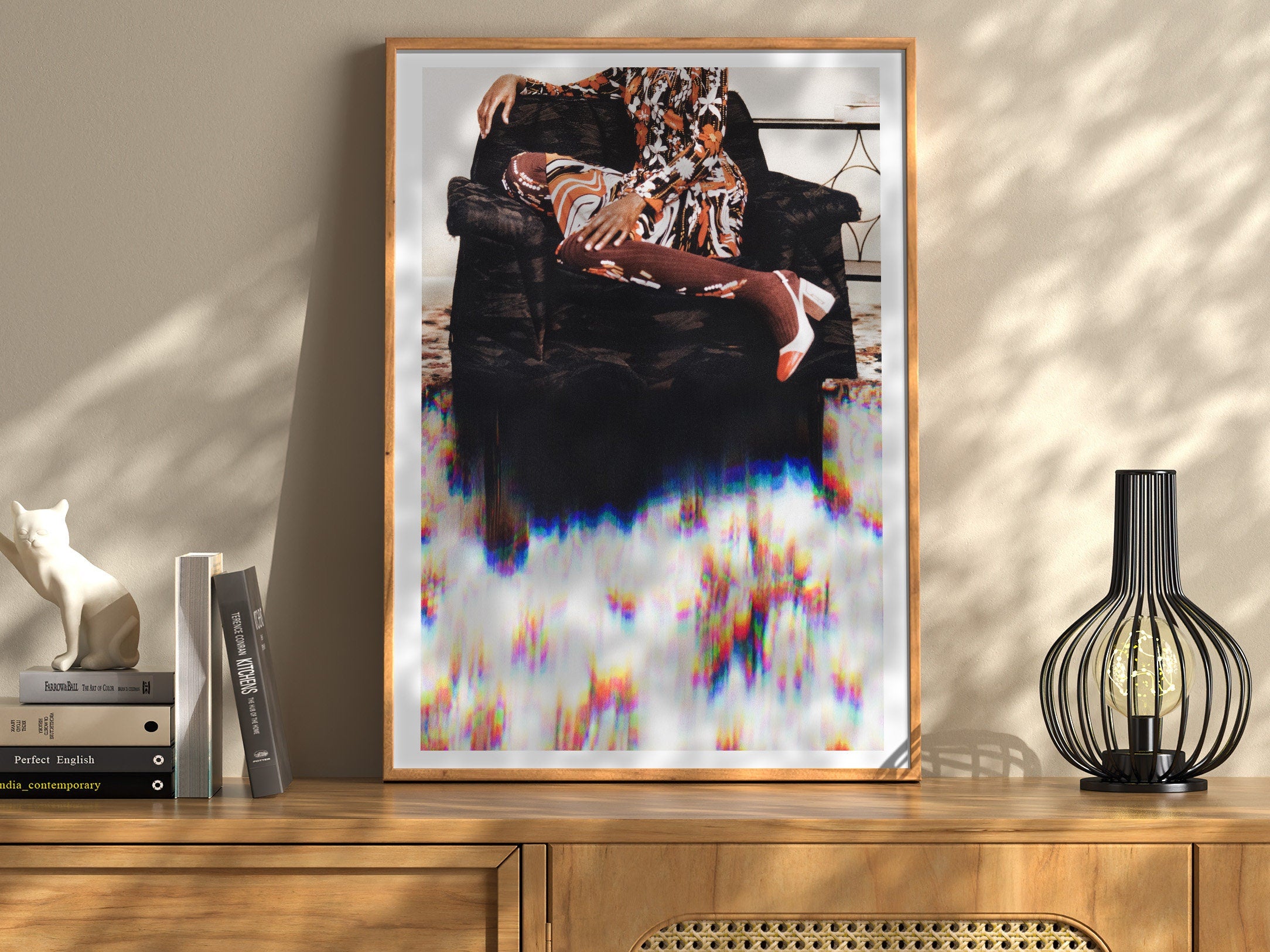 Retro 1970s Living Room Wall Art Print - African American Glitch Fashion Photo - Orange, Brown, Black Floral | Untitled (278) Giclée Print