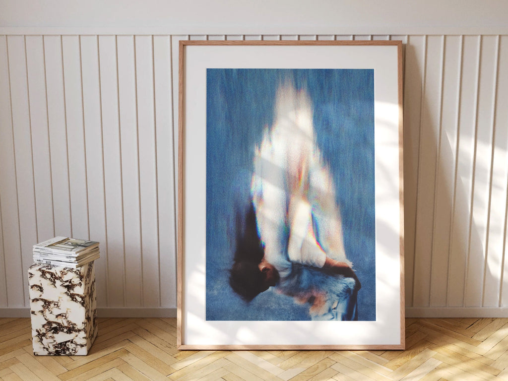 Altered African American Portrait Photo Art - Blue and White Wall Decor for Home, Office, Living Room, Bedroom | Untitled (280) Giclée Print