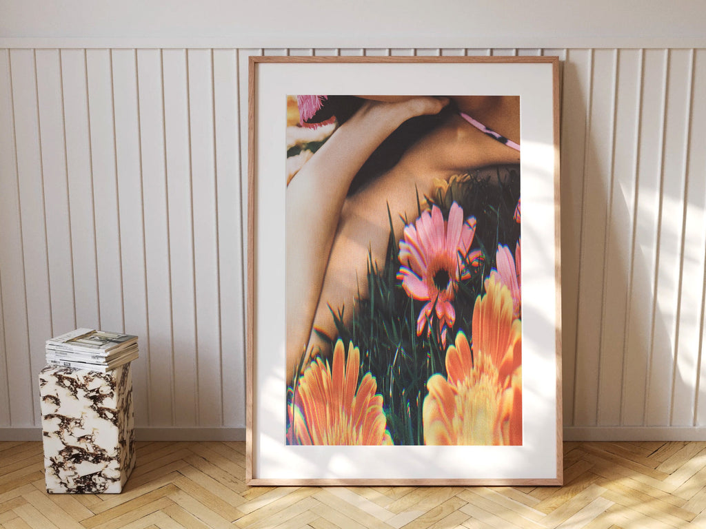 Colorful Feminine Floral Pink & Orange Wall Art - Altered Photo Glitch Art For Women's Home, Office, Florist | Untitled (281) Giclée Print