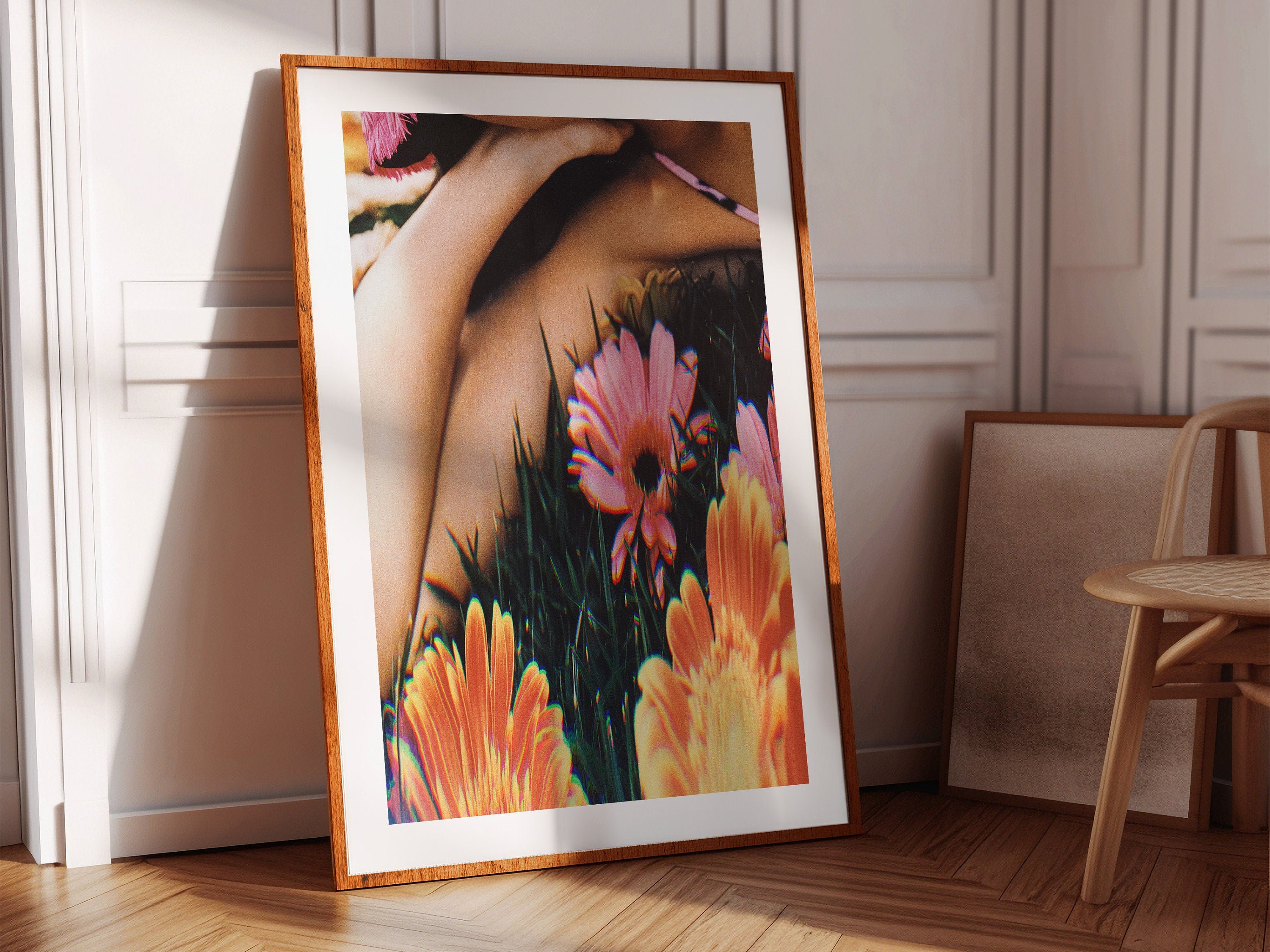 Colorful Feminine Floral Pink & Orange Wall Art - Altered Photo Glitch Art For Women's Home, Office, Florist | Untitled (281) Giclée Print