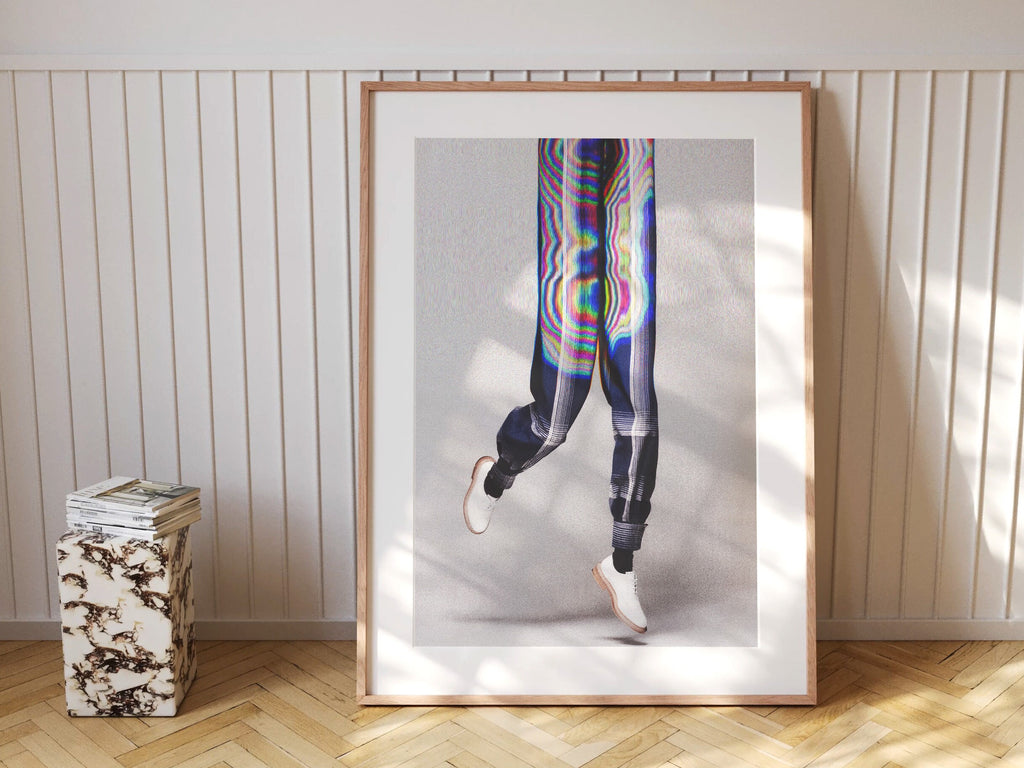 Surreal Blue & Grey Vertical Wall Art - Unique Glitch Photo Print for Men's Bedroom, Living Room, Office | Untitled (284) Giclée Print