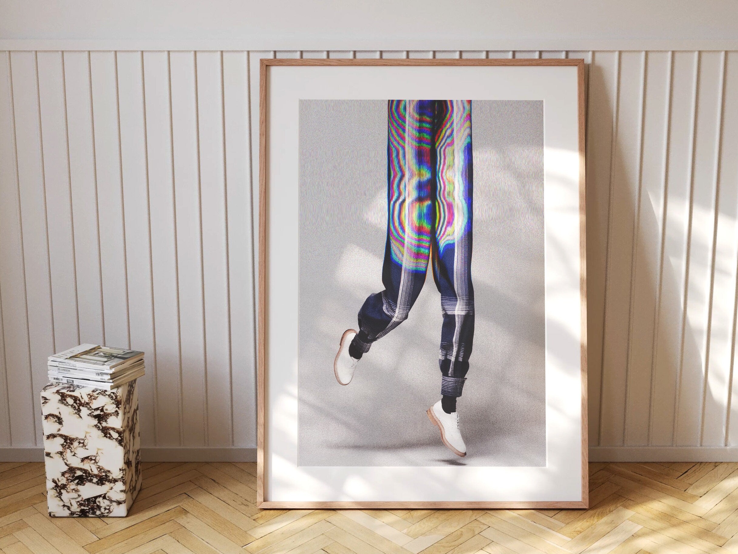 Surreal Blue & Grey Vertical Wall Art - Unique Glitch Photo Print for Men's Bedroom, Living Room, Office | Untitled (284) Giclée Print