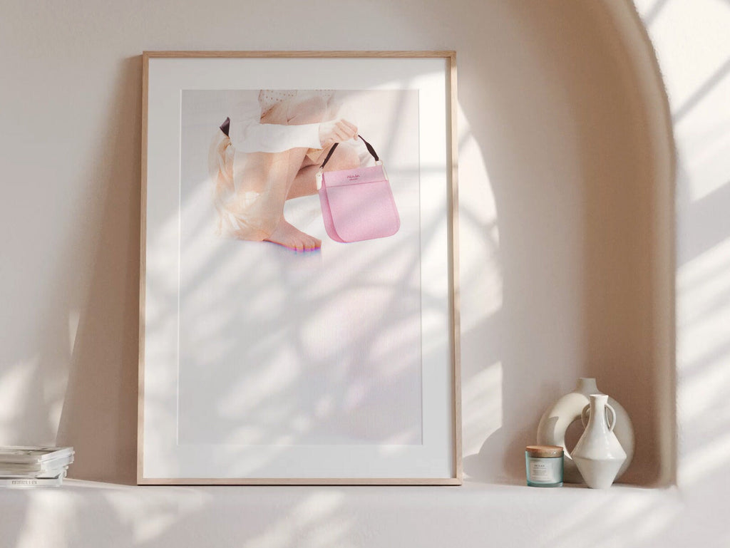 Pink And White Wall Art - Luxury Handbag Fashion Photo Feminine Aesthetic, Altered Portrait For Home, Office | Untitled (287) Giclée Print