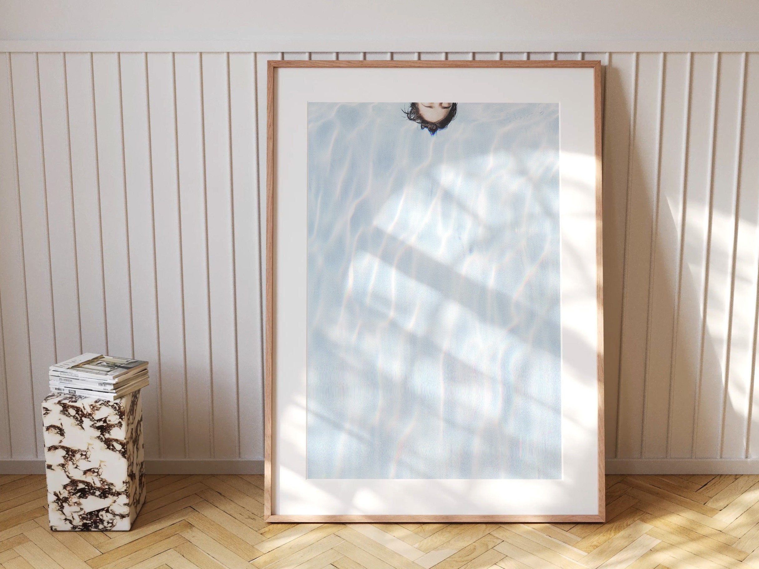 Abstract Blue Swimming Pool Wall Decor Art – Minimal Aesthetic Artwork For Living Room, Bathroom, Home Office | Untitled (298) Giclée Print