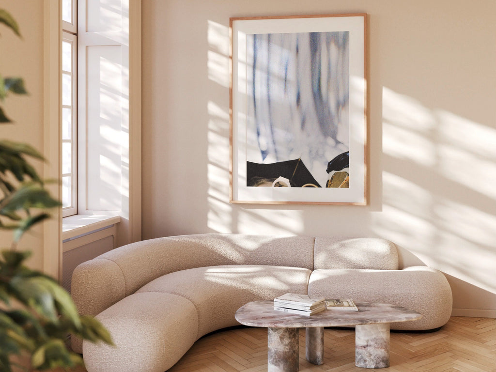 Retro Fashion Sunglasses Umbrella Wall Art Print, Elegant Decor for Living Room, Office, Blue Abstract Vibe | Untitled (299) Giclée Print