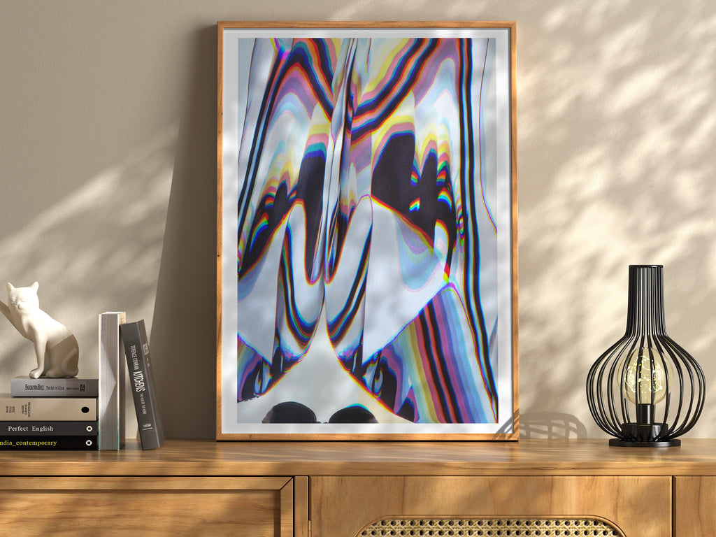 Colorful Psychedelic Glitch Wall Art - Blue Geometric Abstract Art for Eclectic Home, Office Wall Decor - | Untitled (301) Giclée Print