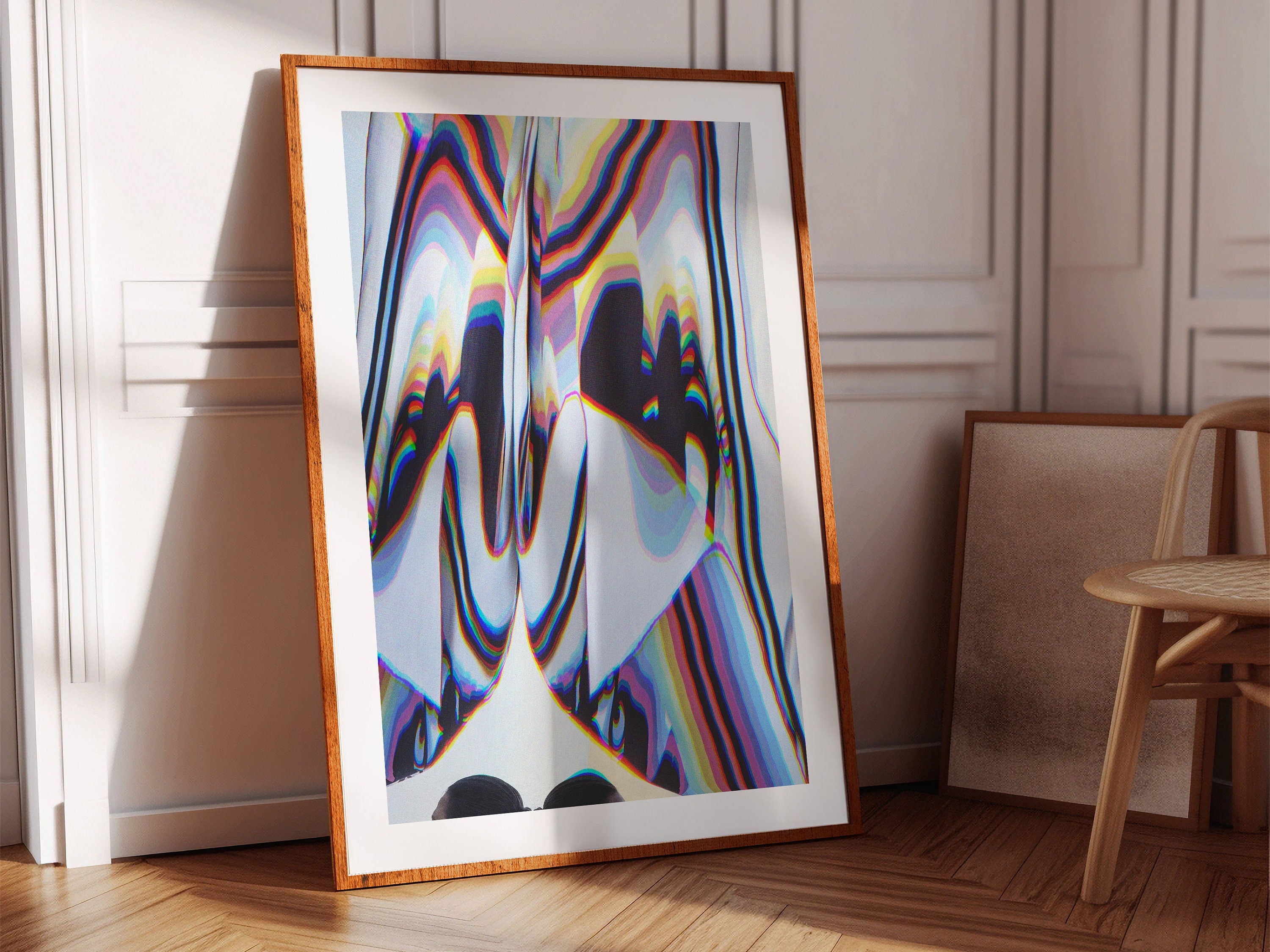 Colorful Psychedelic Glitch Wall Art - Blue Geometric Abstract Art for Eclectic Home, Office Wall Decor - | Untitled (301) Giclée Print