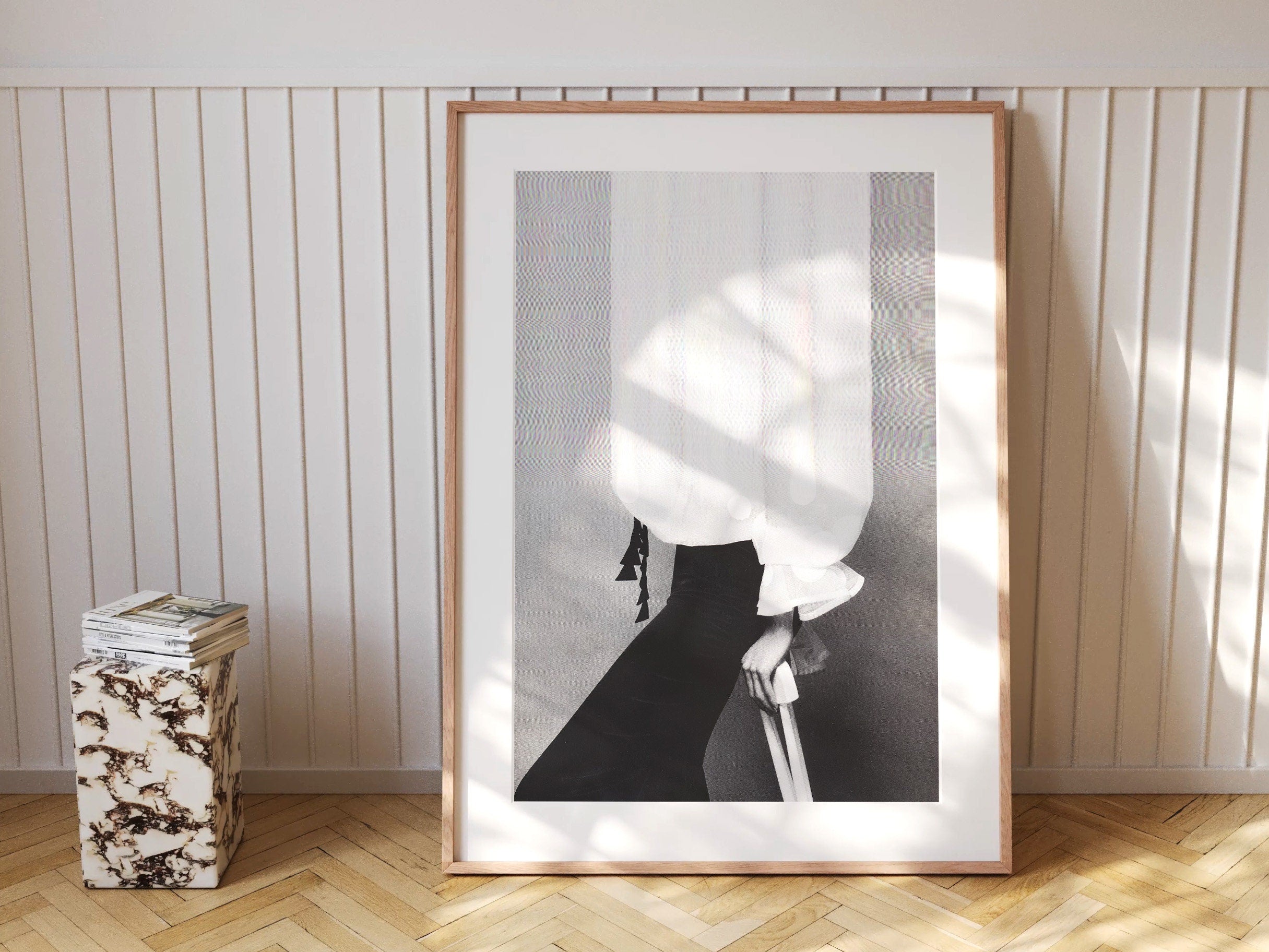 Minimalist Black and White Canvas Wall Art - Elegant Feminine Art for Living Room, Bedroom, Office, Bathroom | Untitled (308) Giclée Print